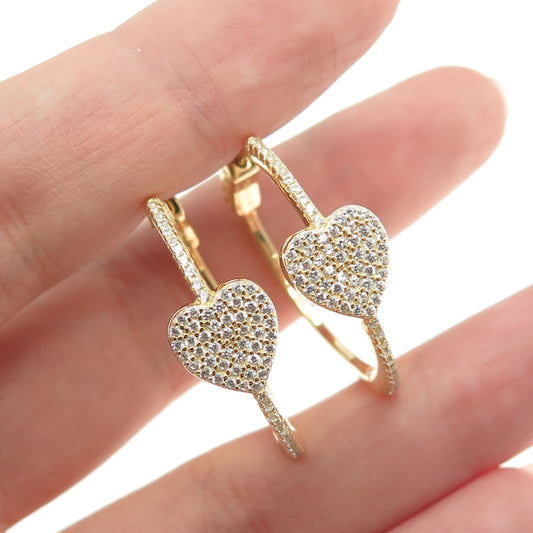 925 Sterling Silver Gold Plated Round-Cut Shaped C Z Heart Huggie Earrings