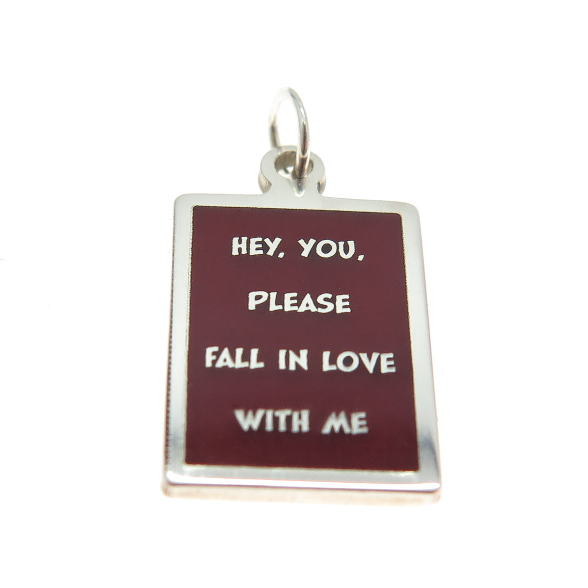 925 Sterling Silver Enamel "Hey You Please Fall In Love With Me" Charm Pendant