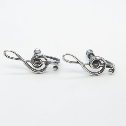 925 Sterling Silver Vintage Treble Clef Music Screw Back Earrings