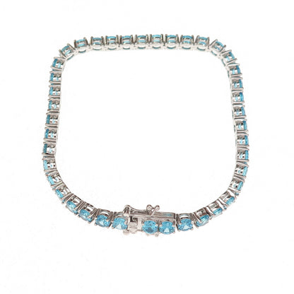 925 Sterling Silver Real Round-Cut Apatite Tennis Link Bracelet 7.25"