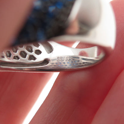 925 Sterling Silver Real Round-Cut Blue Topaz Dome Ring Size 10