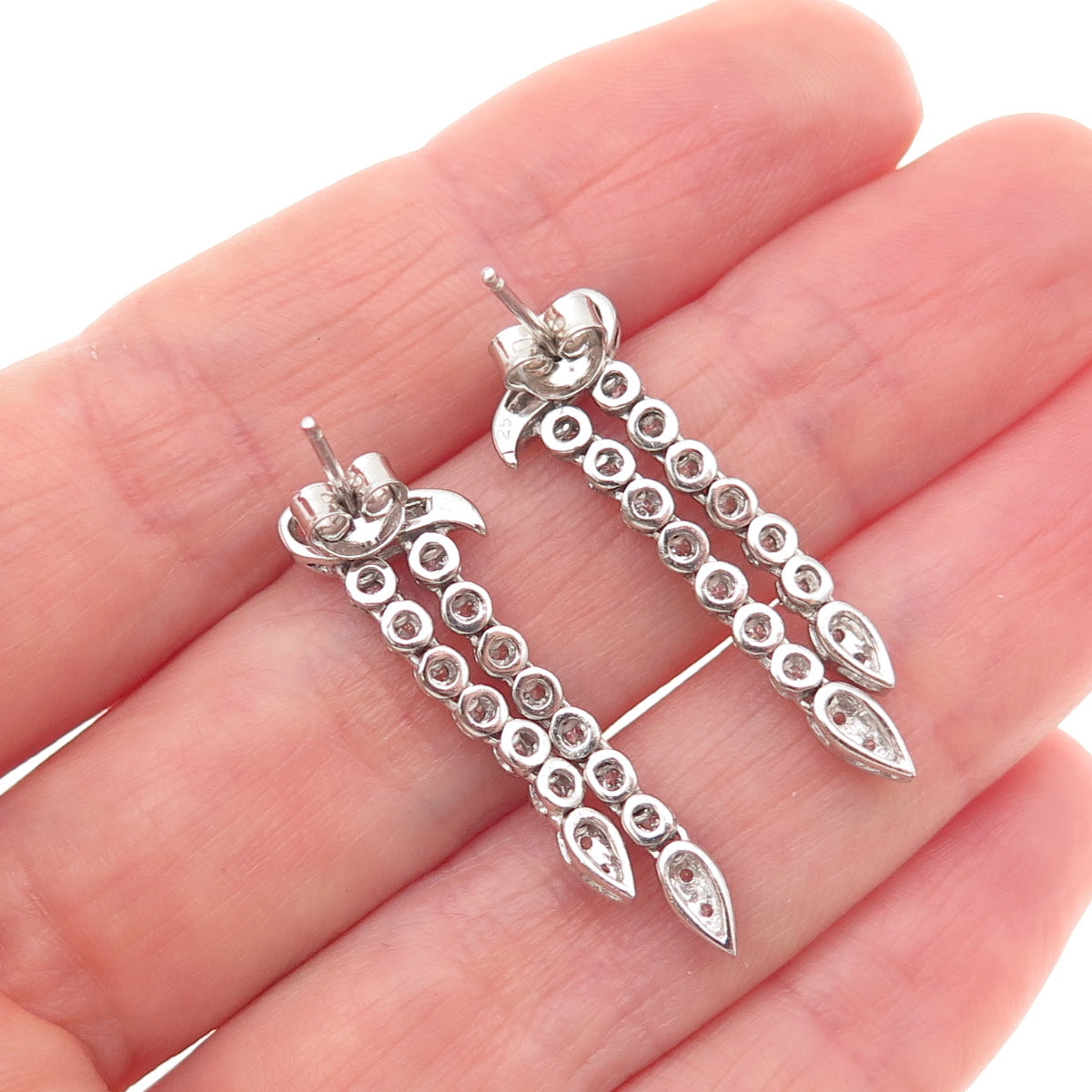 925 Sterling Silver Round-Cut C Z Dangle Earrings