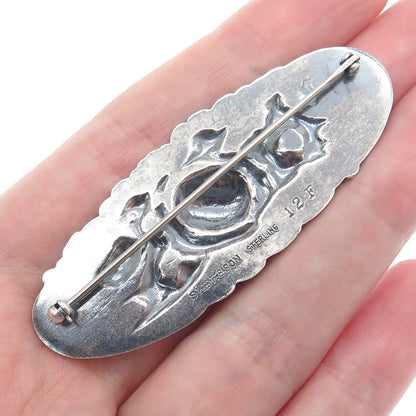 S. KIRK & SON 925 Sterling Silver Antique Repousse Flower Oxidized Brooch #12F