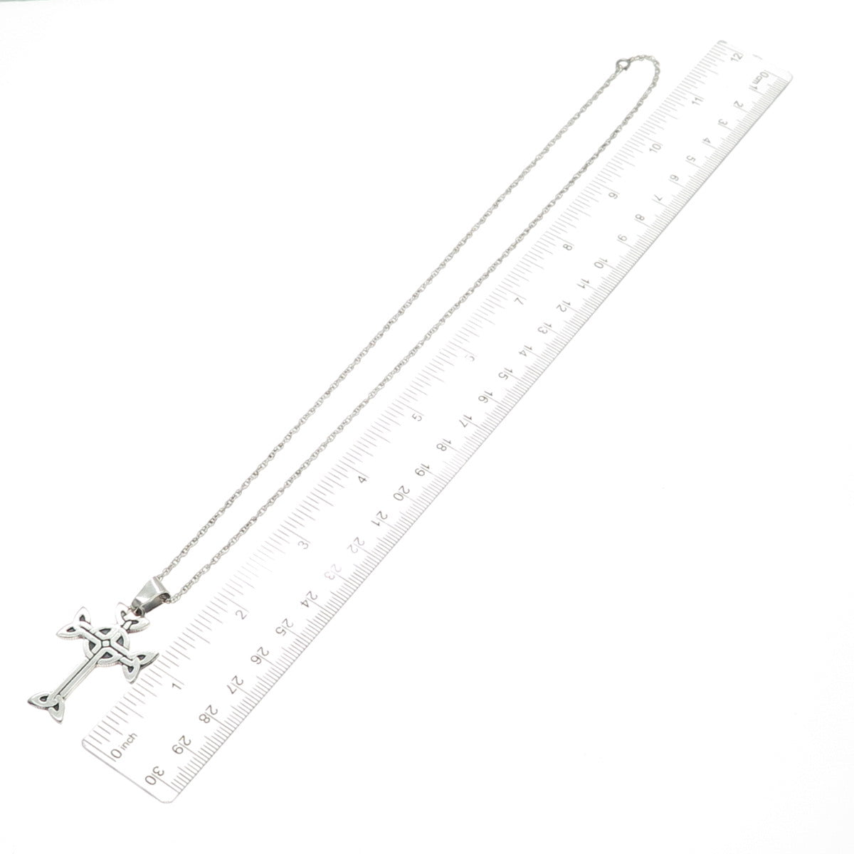 925 Sterling Silver Vintage Oxidized Celtic Cross Singapore Chain Necklace 20"