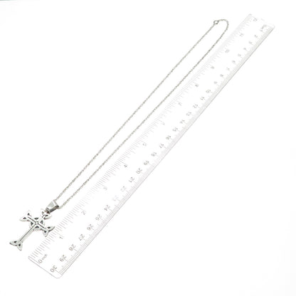 925 Sterling Silver Vintage Oxidized Celtic Cross Singapore Chain Necklace 20"