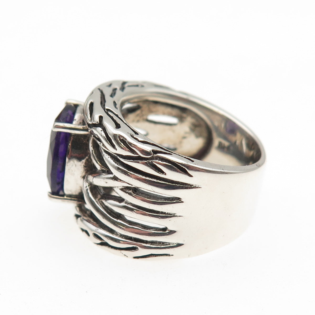 Effy BH 925 Sterling Silver Real Amethyst Lagoon Oxidized Ring Size 7.5