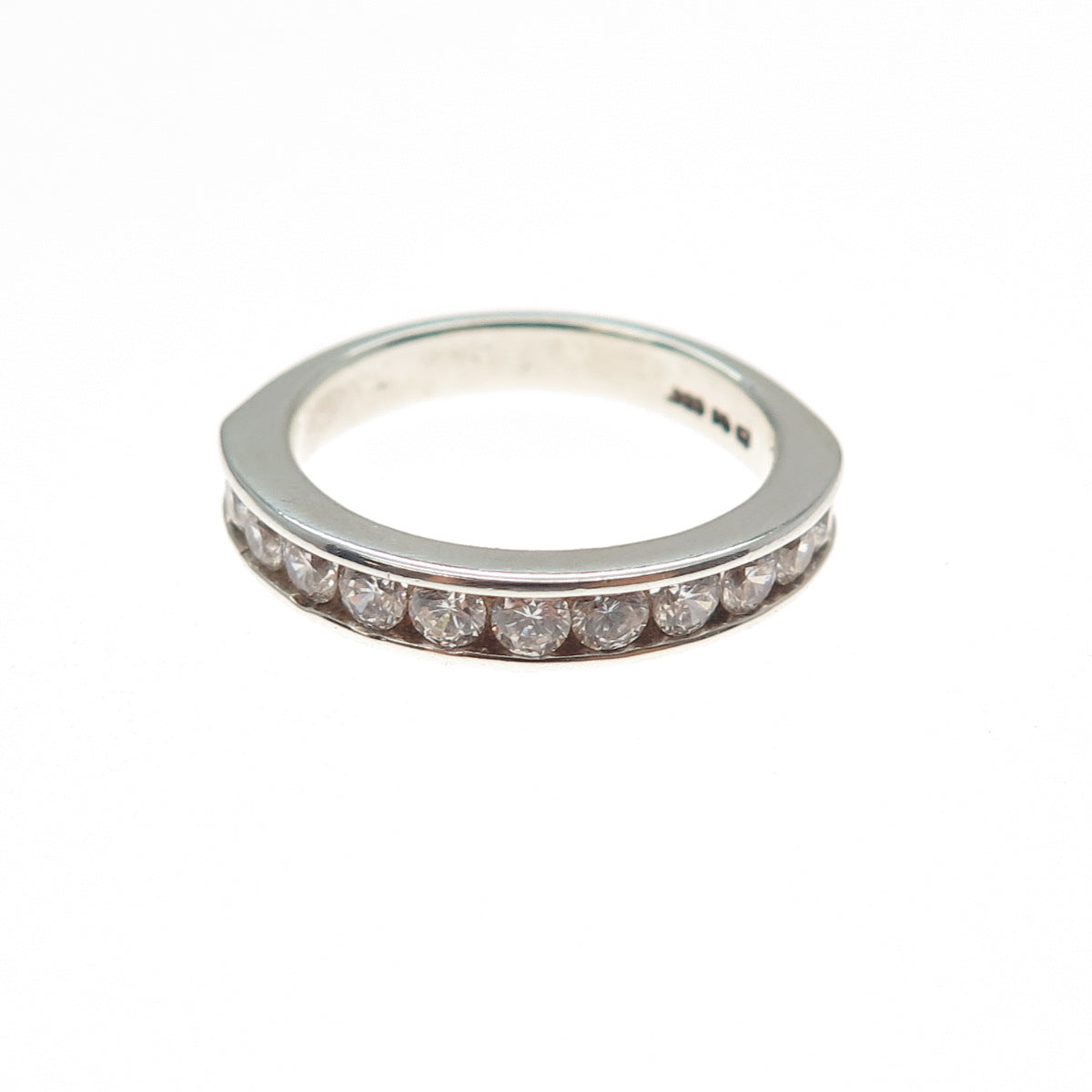 925 Sterling Silver Round-Cut C Z Half Eternity Band Ring Size 6