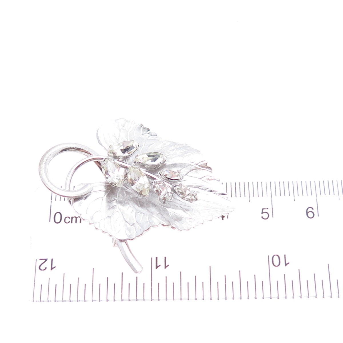 CARL ART 925 Sterling Silver Vintage Rhinestone Floral Leaf Pin Brooch