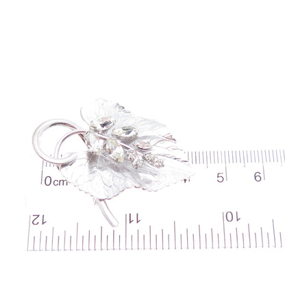 CARL ART 925 Sterling Silver Vintage Rhinestone Floral Leaf Pin Brooch
