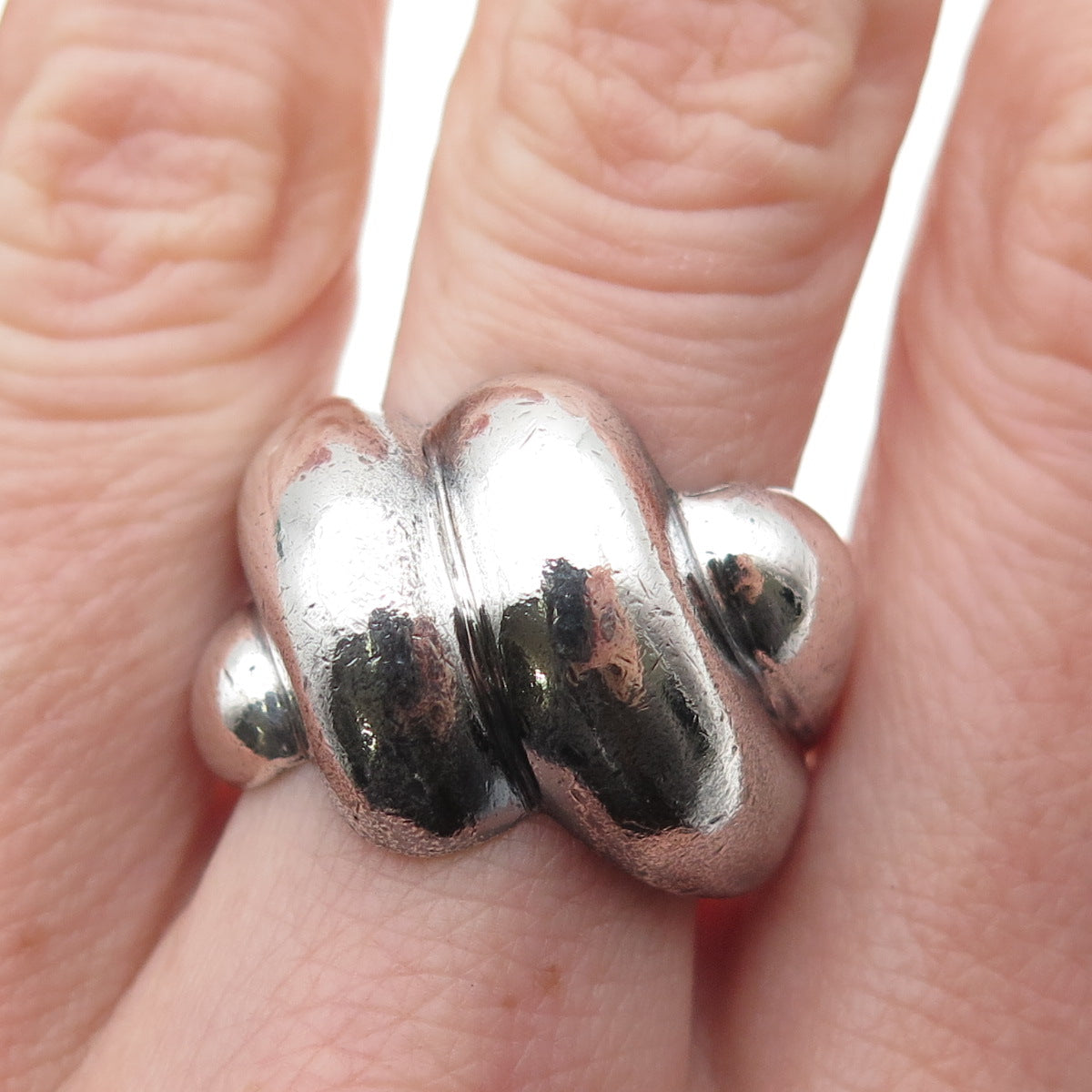 925 Sterling Silver Vintage Modernist Dome Oxidized Ring Size 9