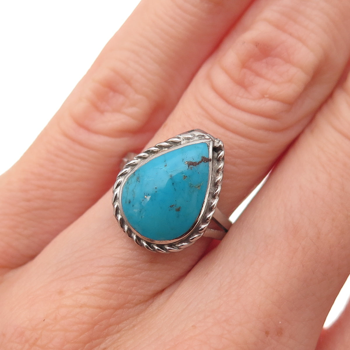 Old Pawn Sterling Silver Vintage Southwestern Turquoise Tribal Ring Size 5.25
