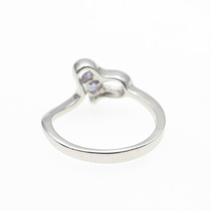 925 Sterling Silver Round-Cut Lavender C Z Heart Ring Size 6.75