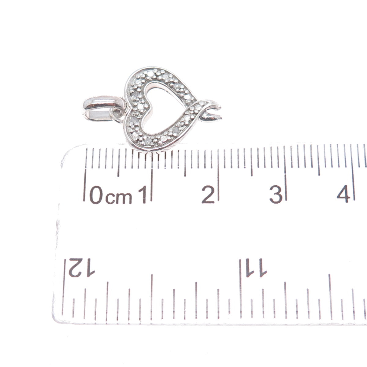 925 Sterling Silver Real Round-Cut Diamond Heart Mini Charm Pendant