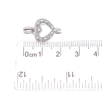 925 Sterling Silver Real Round-Cut Diamond Heart Mini Charm Pendant