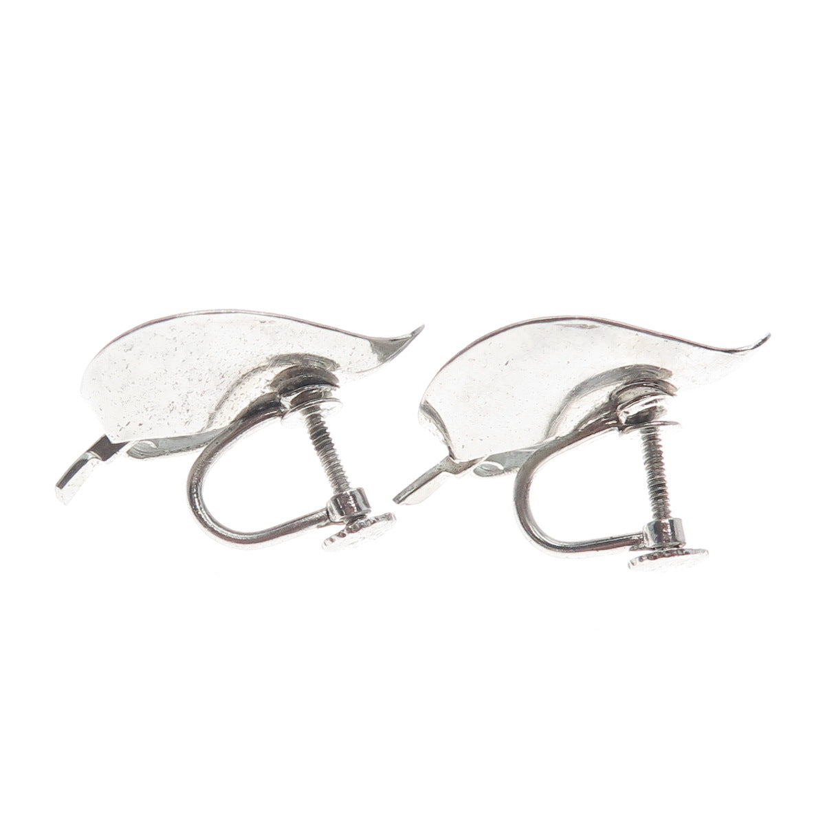 BINDER BROTHERS 925 Sterling Silver Vintage Leaf Screw Back Earrings