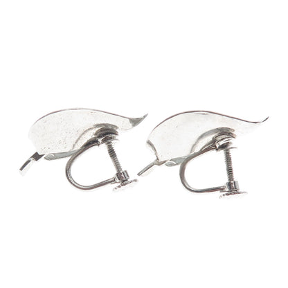 BINDER BROTHERS 925 Sterling Silver Vintage Leaf Screw Back Earrings