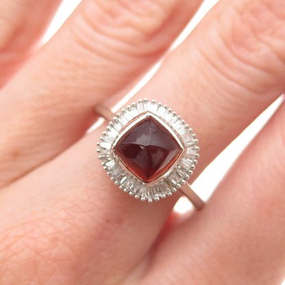 D'Joy 925 Sterling Silver Real Diamond & Red Garnet Ring Size 8