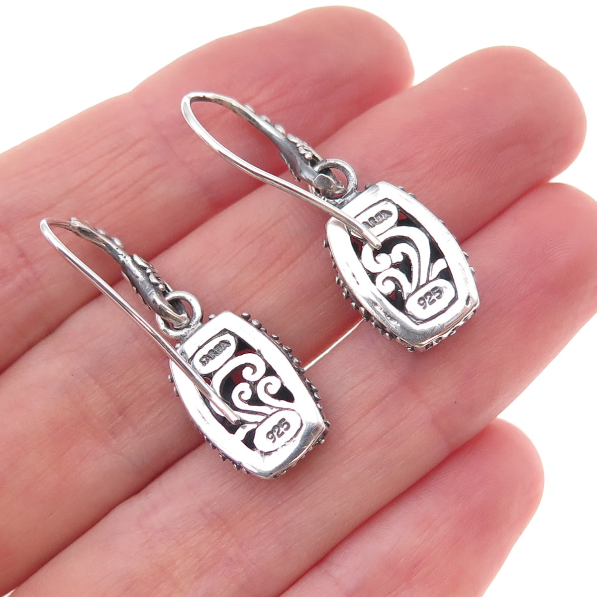 Sarda 925 Sterling Silver Vintage Floral Scroll Oxidized Dangle Earrings