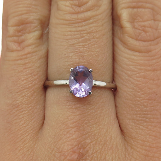 DAZZLERS 925 Sterling Silver Real Oval-Cut Amethyst Ring Size 8.25