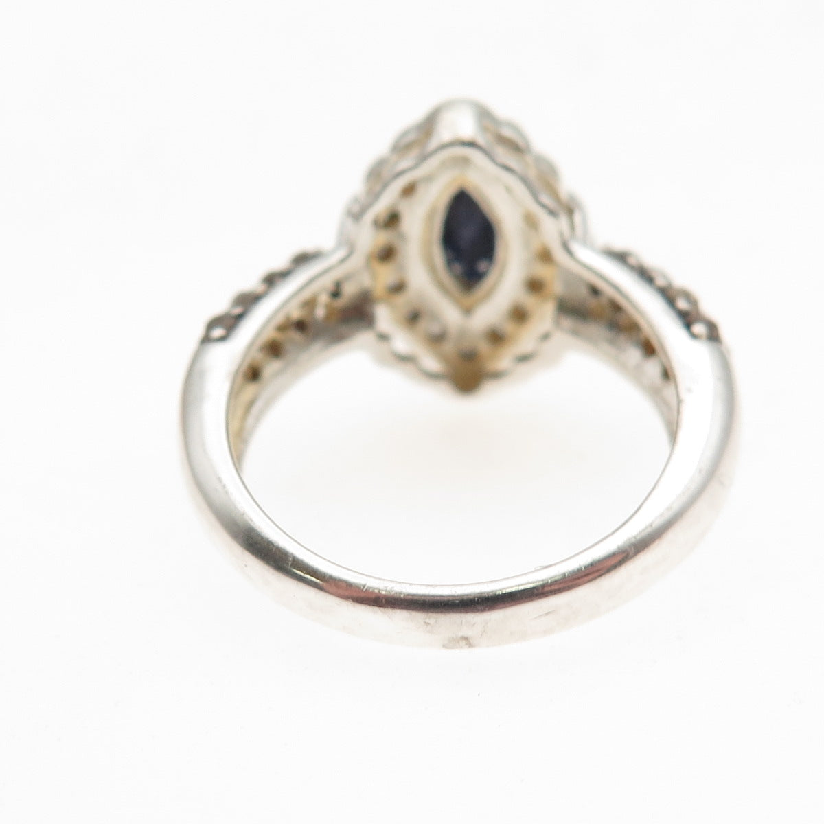 925 Sterling Silver Real Round-Cut Diamond & Sapphire Ring Size 6.75