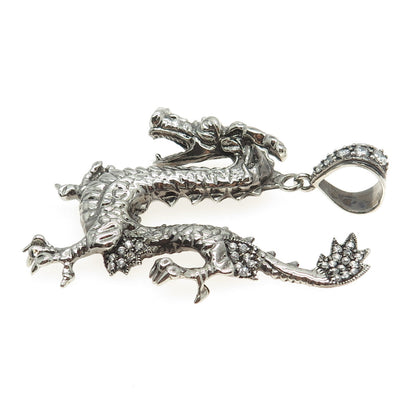 925 Sterling Silver Vintage Round-Cut C Z Chinese Royal Dragon Pendant