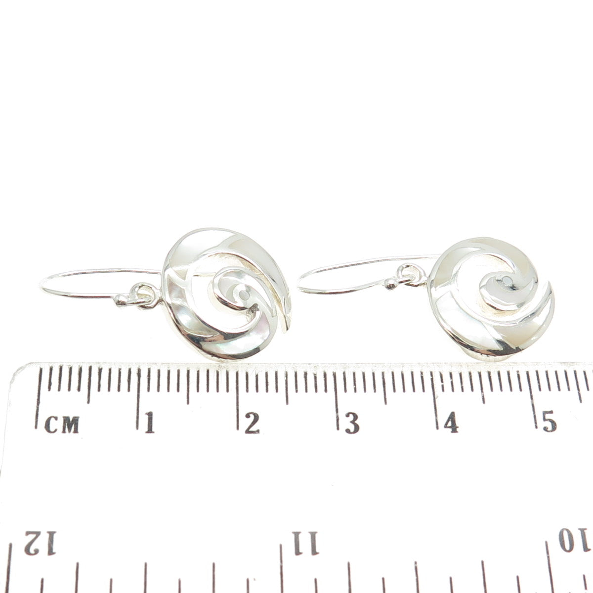 925 Sterling Silver Real Mother-of-Pearl Spiral Dangling Earrings