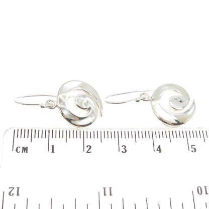 925 Sterling Silver Real Mother-of-Pearl Spiral Dangling Earrings