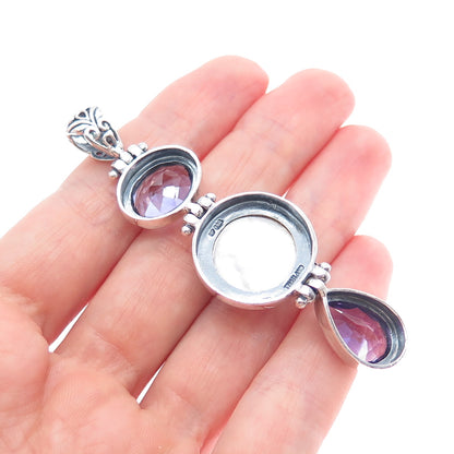 CHAPAL ZENRAY 925 Sterling Silver Vintage Real Amethyst & Pearl Oxidized Pendant