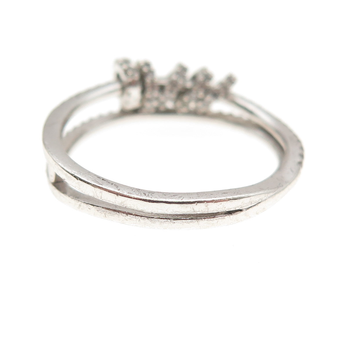 925 Sterling Silver Round-Cut C Z Movable Beads 2-Row Ring Size 7.5