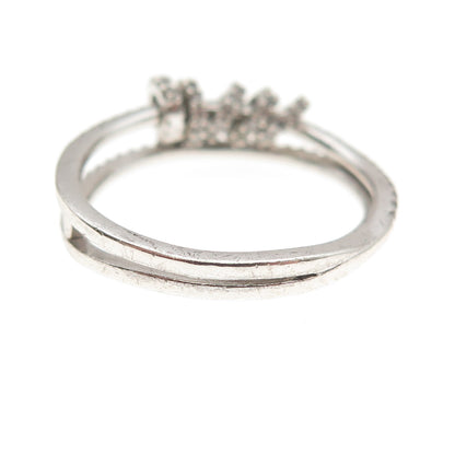 925 Sterling Silver Round-Cut C Z Movable Beads 2-Row Ring Size 7.5