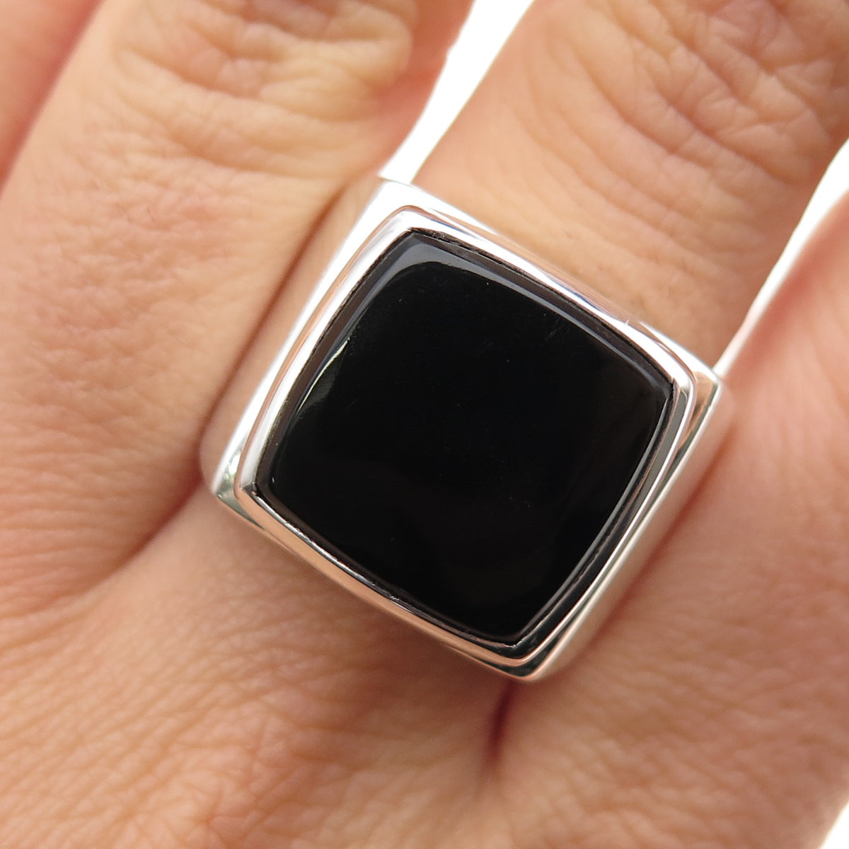 925 Sterling Silver Vintage Real Black Onyx Signet Ring Size 9.25