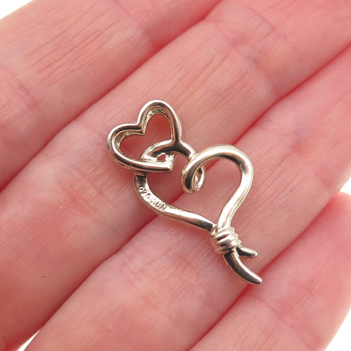 Sun 925 Sterling Silver 2-Tone Real Diamond Double Heart Slide Charm Pendant