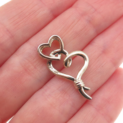 Sun 925 Sterling Silver 2-Tone Real Diamond Double Heart Slide Charm Pendant
