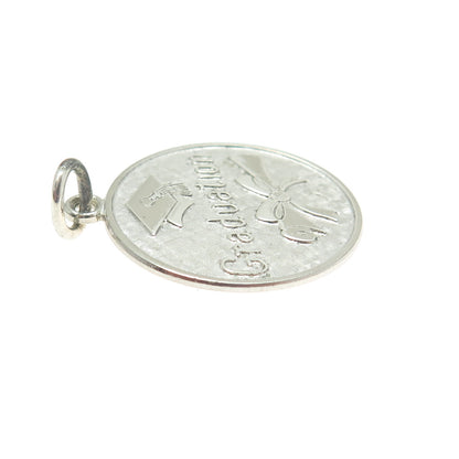 WELLS 925 Sterling Silver Vintage Graduation Round Charm Pendant