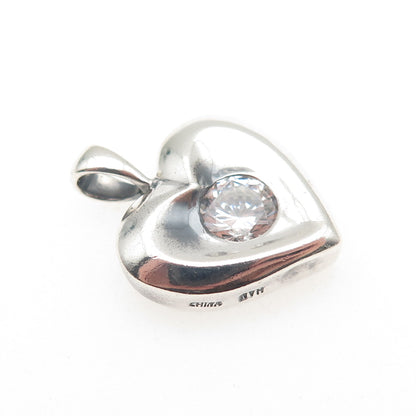 HAN 925 Sterling Silver Vintage Round-Cut C Z Heart Oxidized Mini Charm Pendant