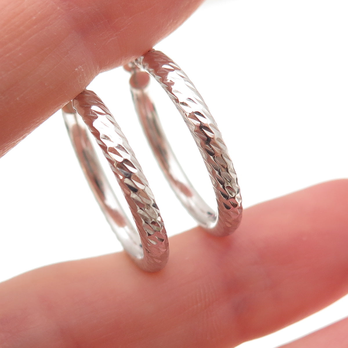 925 Sterling Silver Textured Hoop Earrings