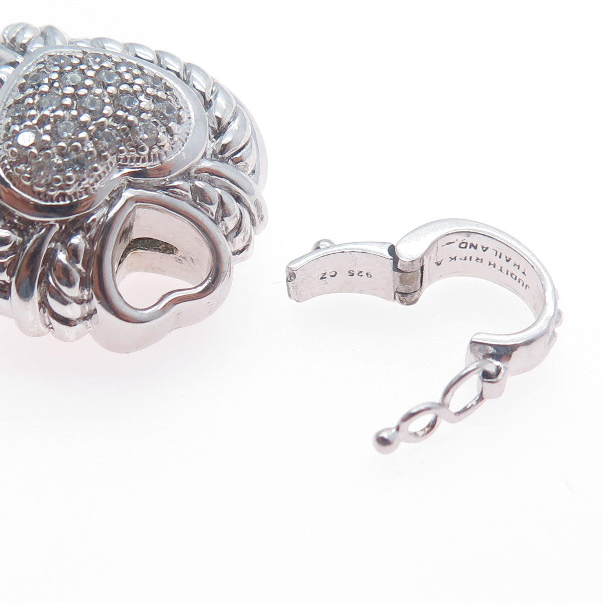 JUDITH RIPKA 925 Sterling Silver C Z Dual Sided Heart Charm Pendant
