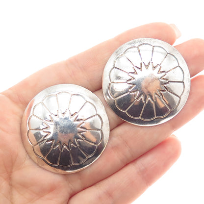 Old Pawn Sterling Silver 14K Gold Posts Vintage Flower Concho Tribal Earrings