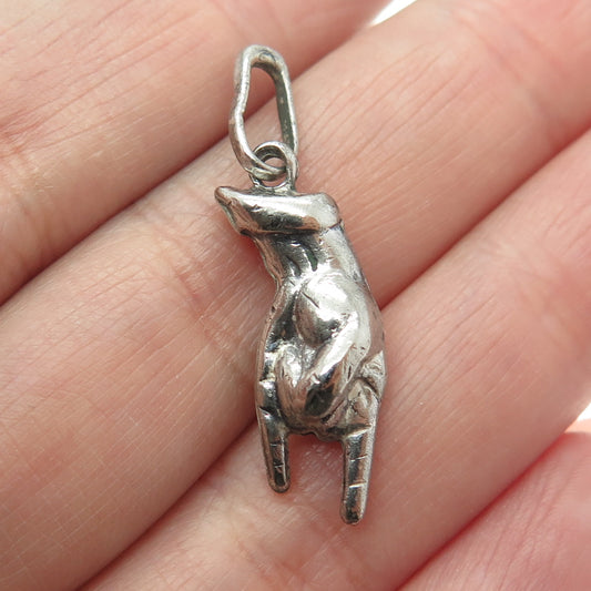 925 Sterling Silver Vintage Rock Hand 3D Pendant