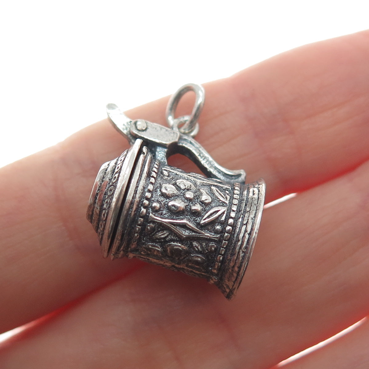 800 Silver Antique Art Deco Beer Stein Locket Minimalist 3D Charm Pendant