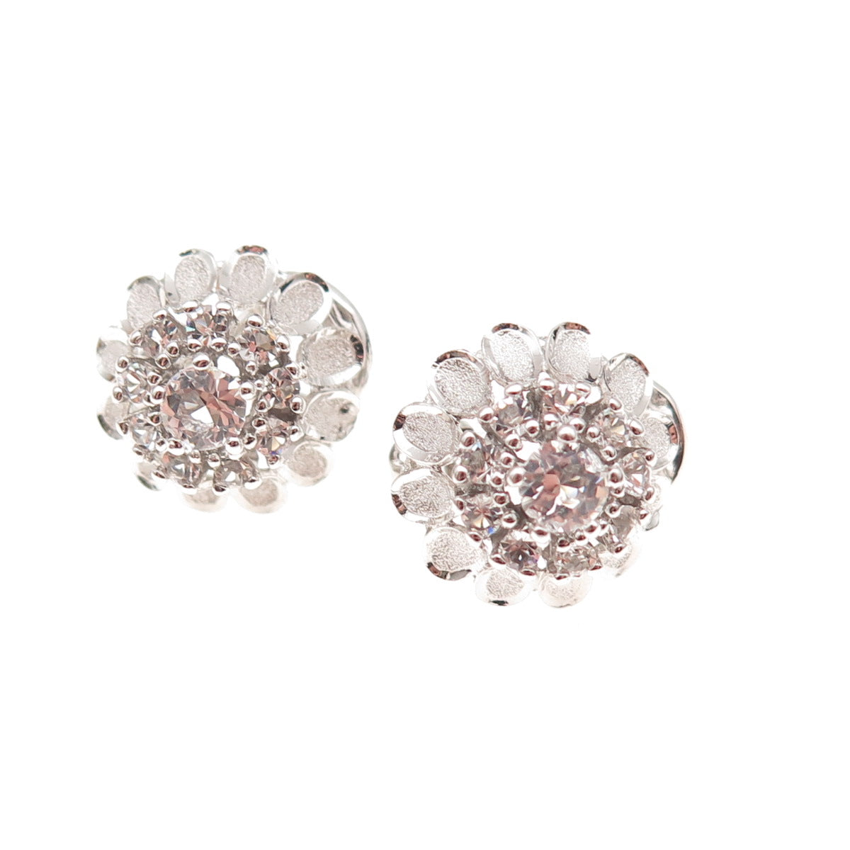 925 Sterling Silver Vintage Round-Cut Rhinestone Clip On Earrings
