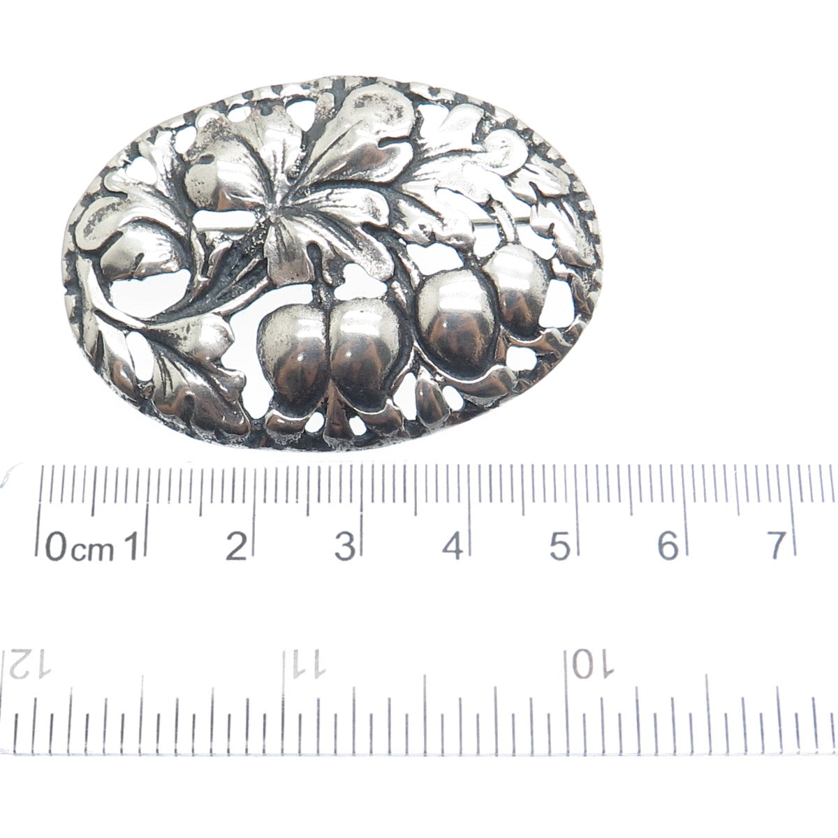 925 Sterling Silver Antique Art Deco Oak Leaf & Acorn Oxidized Pin Brooch