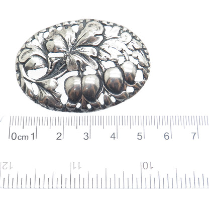 925 Sterling Silver Antique Art Deco Oak Leaf & Acorn Oxidized Pin Brooch