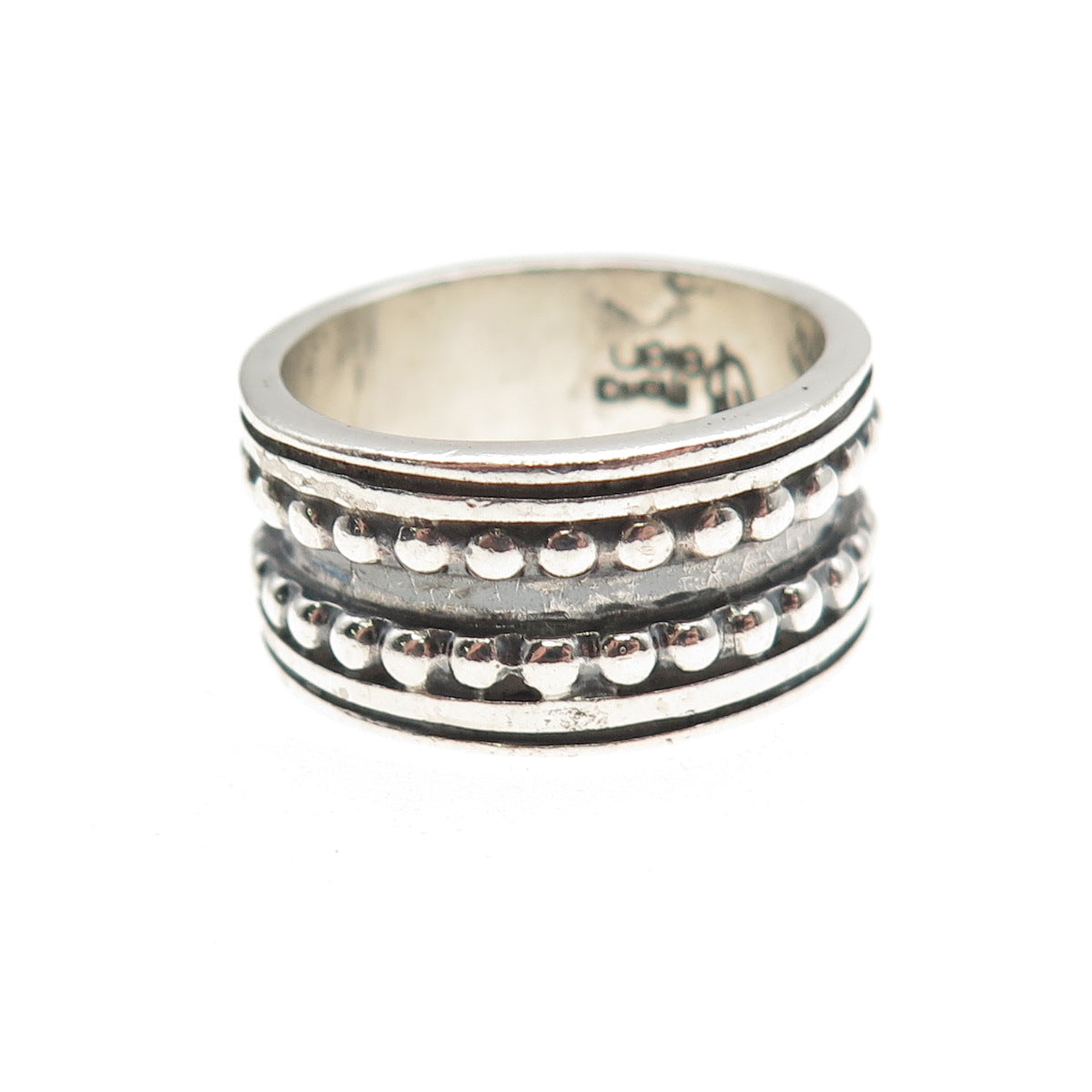 Maria Belen 925 Sterling Silver Vintage Oxidized Beaded Band Ring Size 8