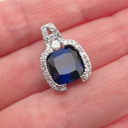 925 Sterling Silver Lab-Created Sapphire & C Z Mini Charm Pendant