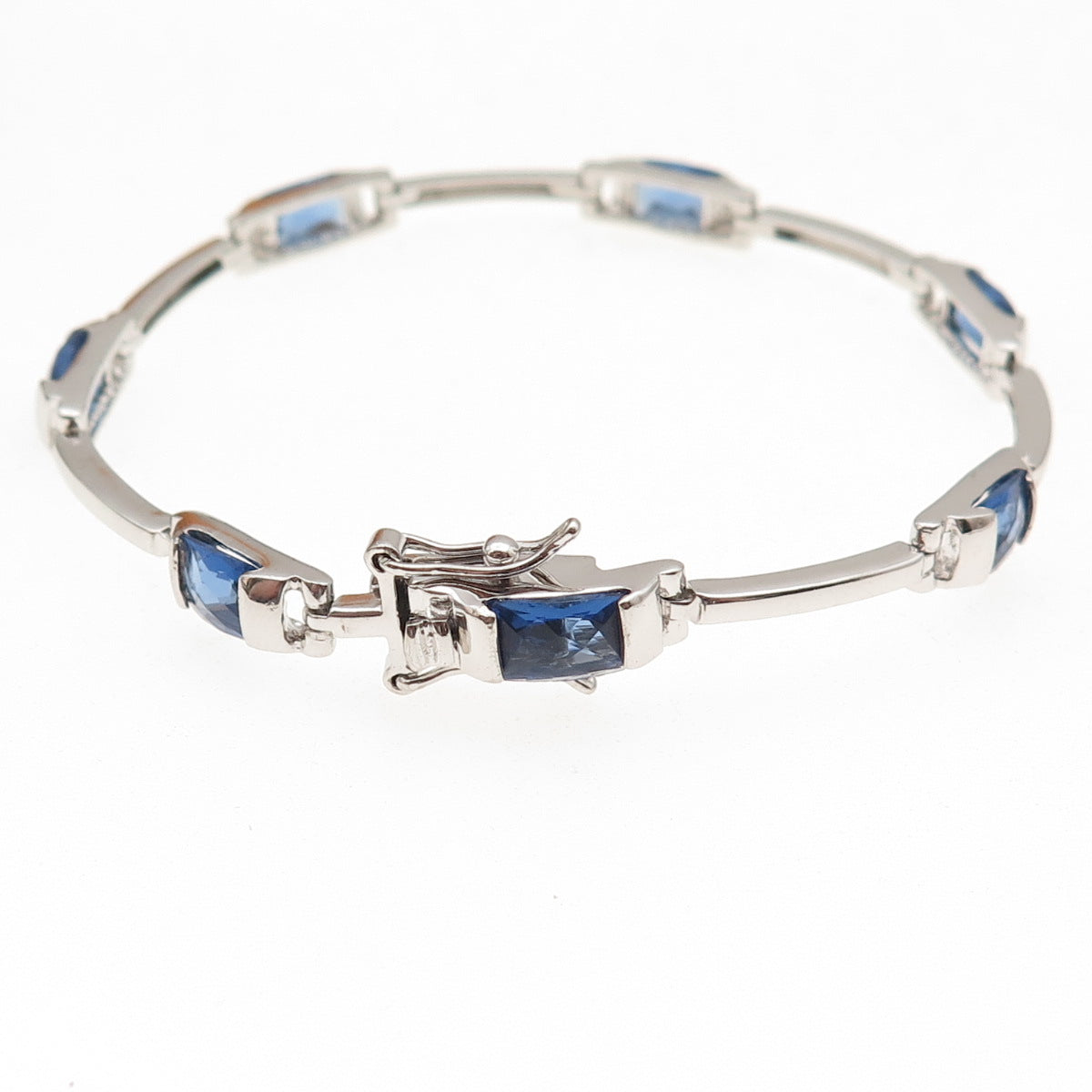 925 Sterling Silver Real Tanzanite Bar Link Bracelet 7.25"