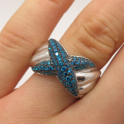 925 Sterling Silver Apatite Ribbed Crossover Ring Size 8