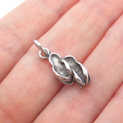 925 Sterling Silver Vintage Flip Flops Oxidized Minimalist Charm Pendant