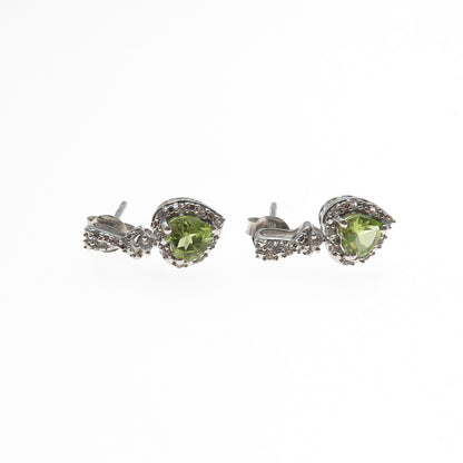 JANE SEYMOUR 925 Sterling Silver Real White Topaz & Peridot Heart Earrings
