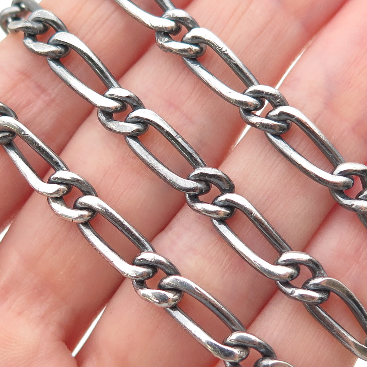 925 Sterling Silver Vintage Mexico Figaro Chain Oxidized Necklace 22"